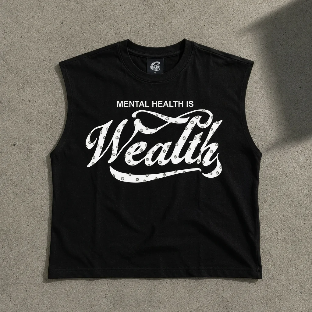 Mental Health Is Wealth Sleeveless Tee - Black - Image 3